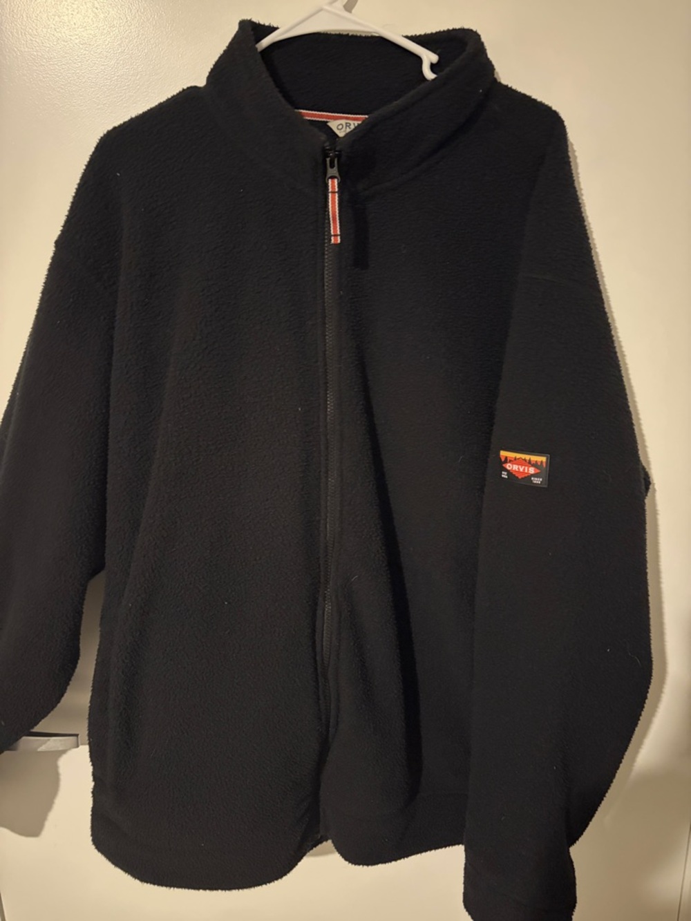 Vintage Orvis Black Zip-Up Fleece Jacket with Subtle Trim